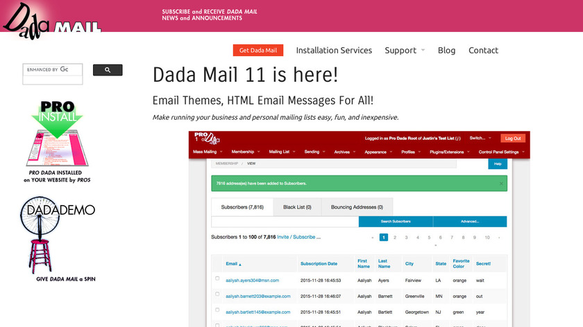 Dada Mail Landing Page