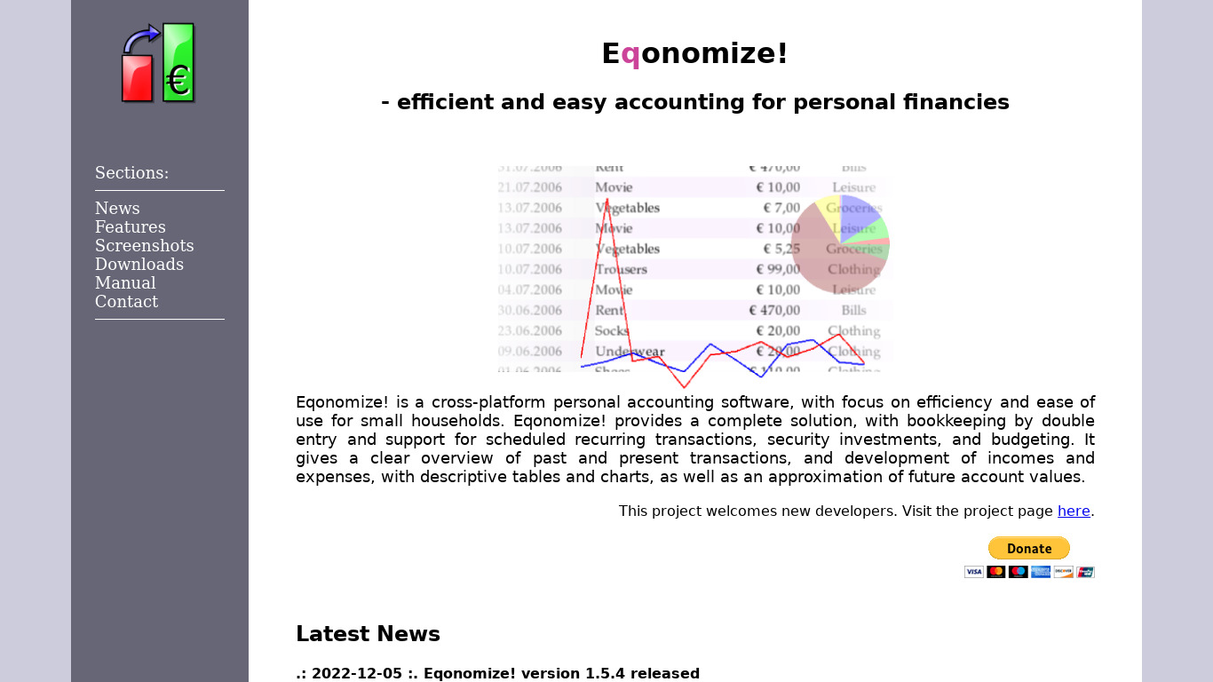 Eqonomize! Landing page