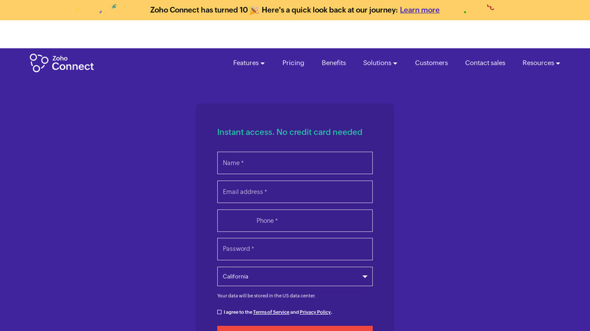 Zoho Connect Landing Page