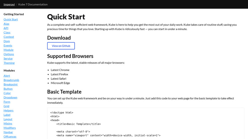 Kube Web Framework Landing Page