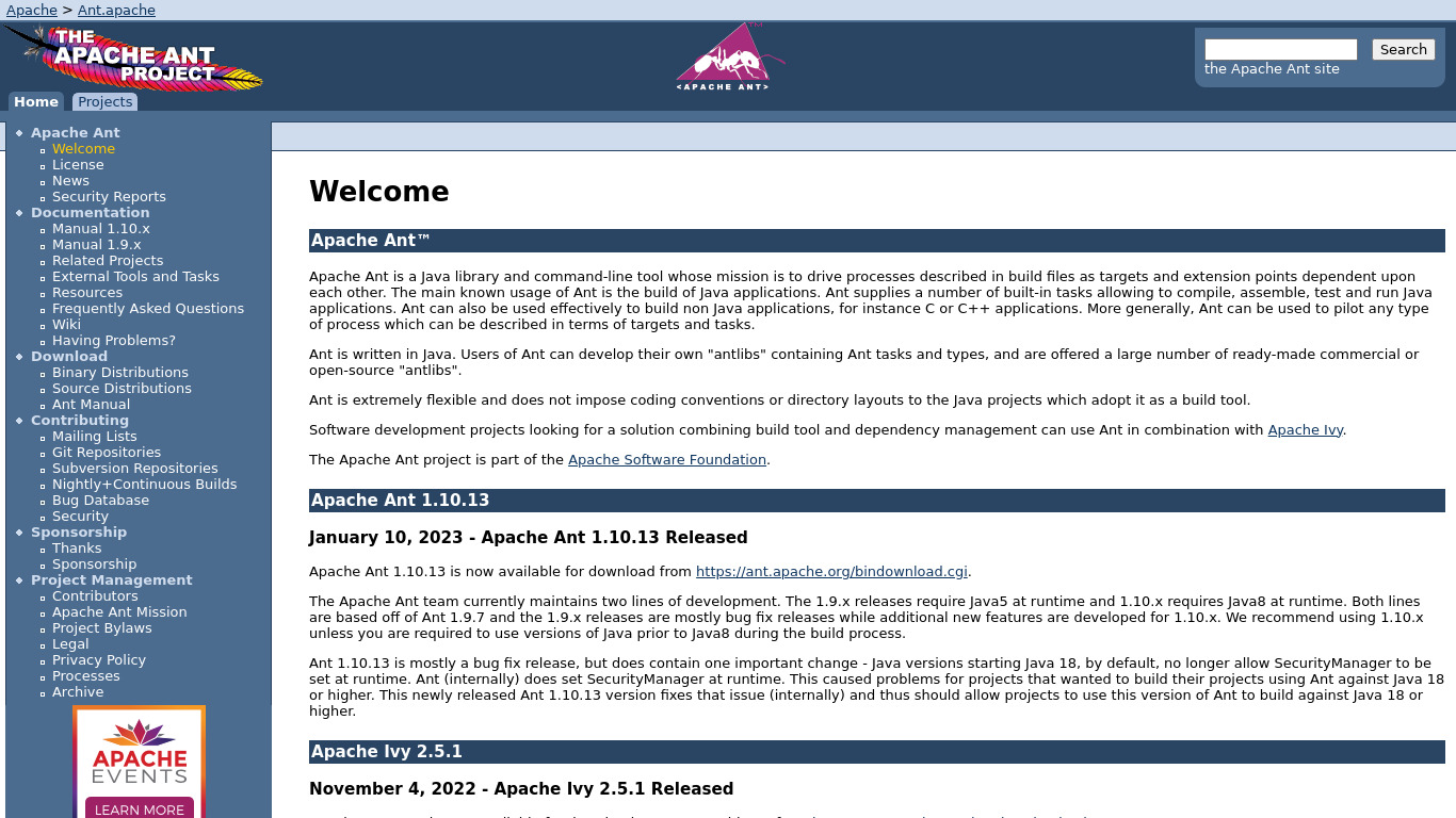 Apache Ant Landing page