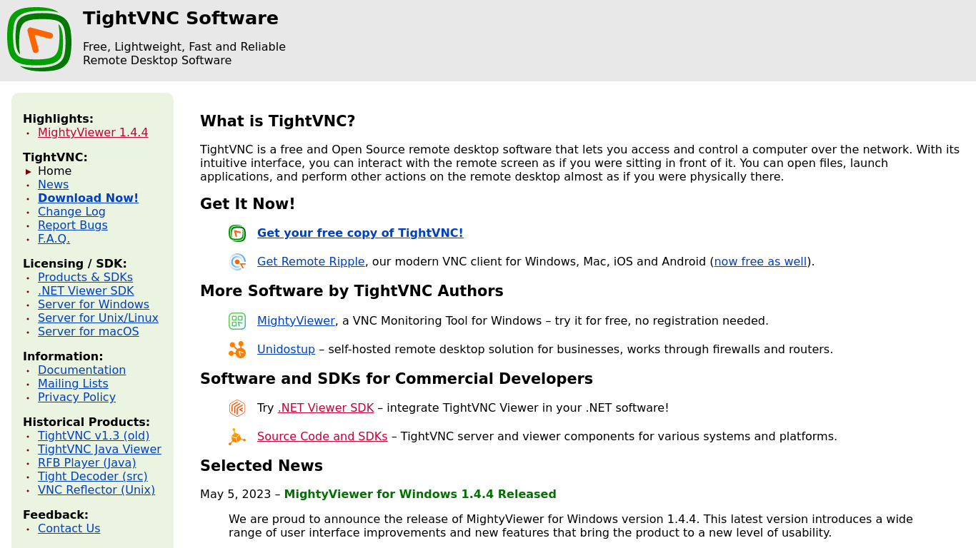 TightVNC Landing page