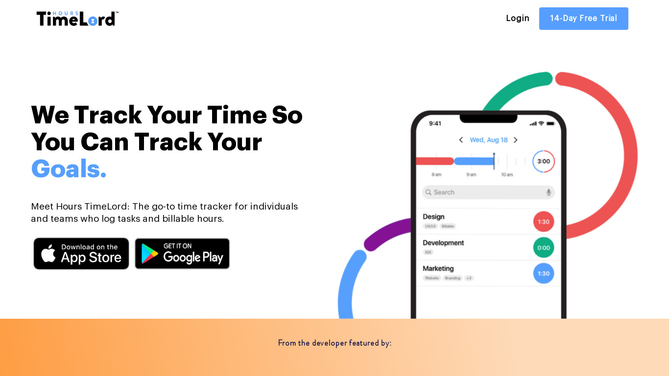 Hours Time Tracking Landing page