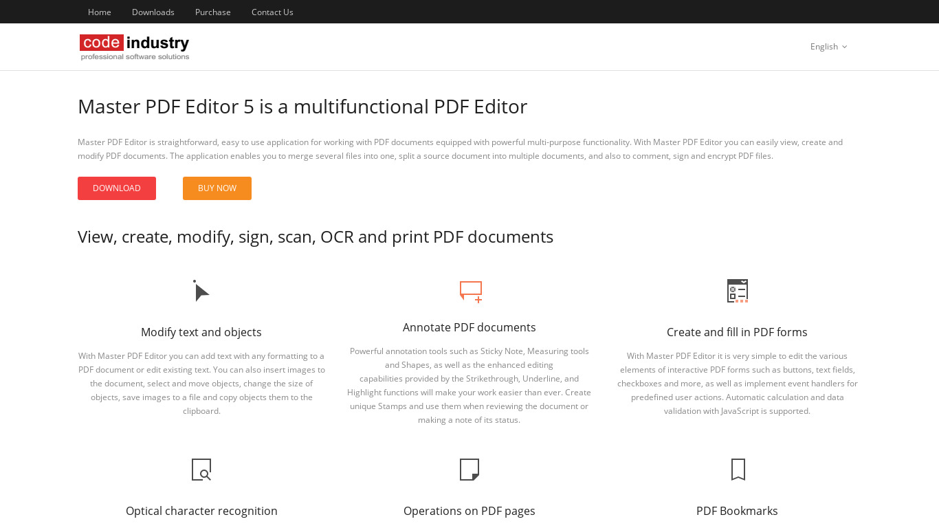 Master PDF Editor Landing page