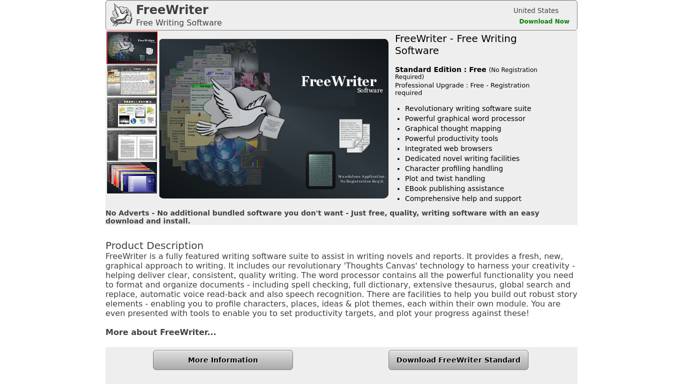 Freewritersoftware.com Landing page