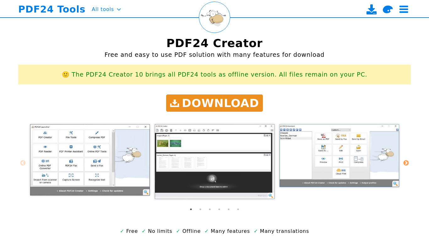 PDF24 PDF Creator Landing page