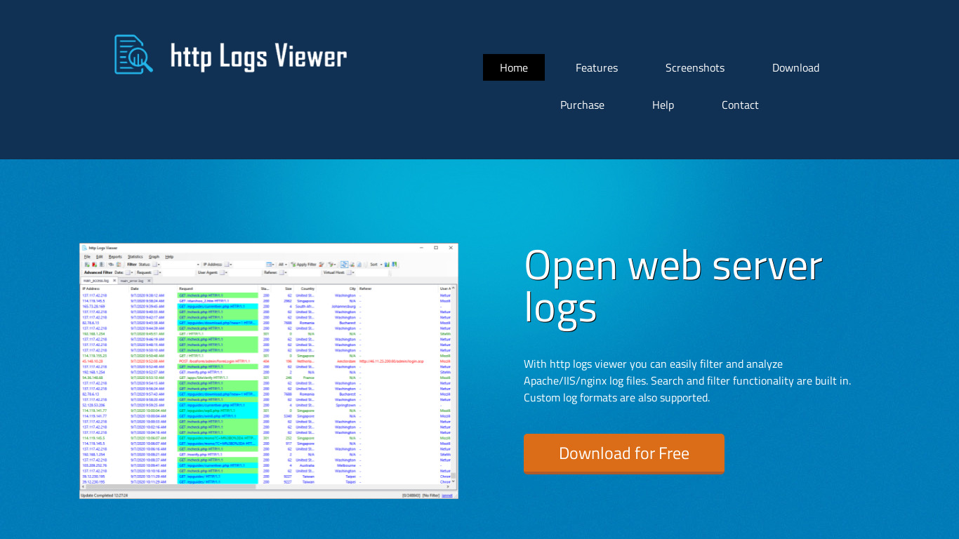 Apache Logs Viewer Landing page