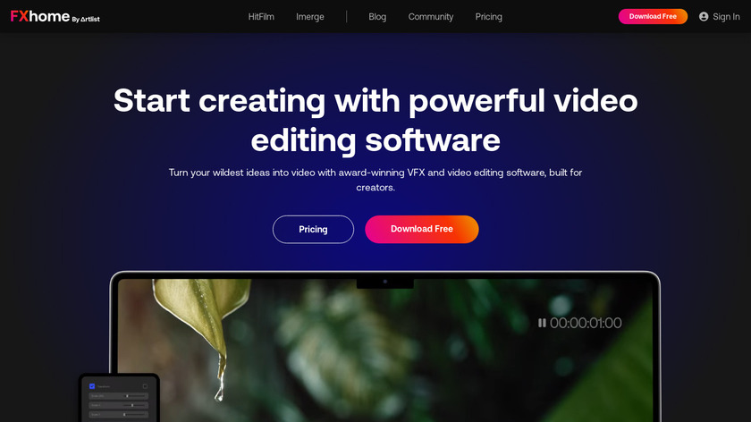 FXhome HitFilm Landing Page