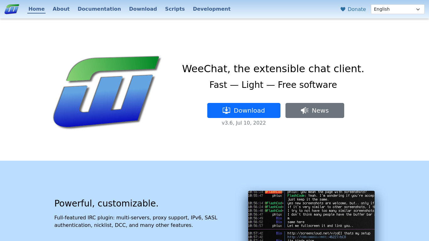 WeeChat Landing page