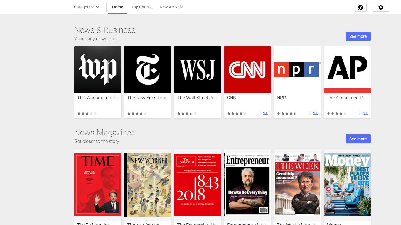 Google Play Newsstand Landing page