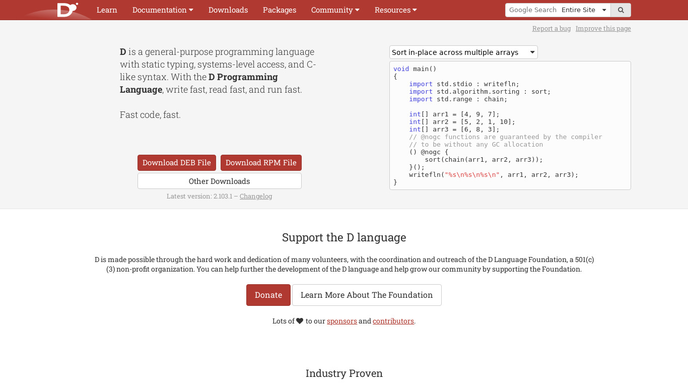 D (Programming Language) Landing page