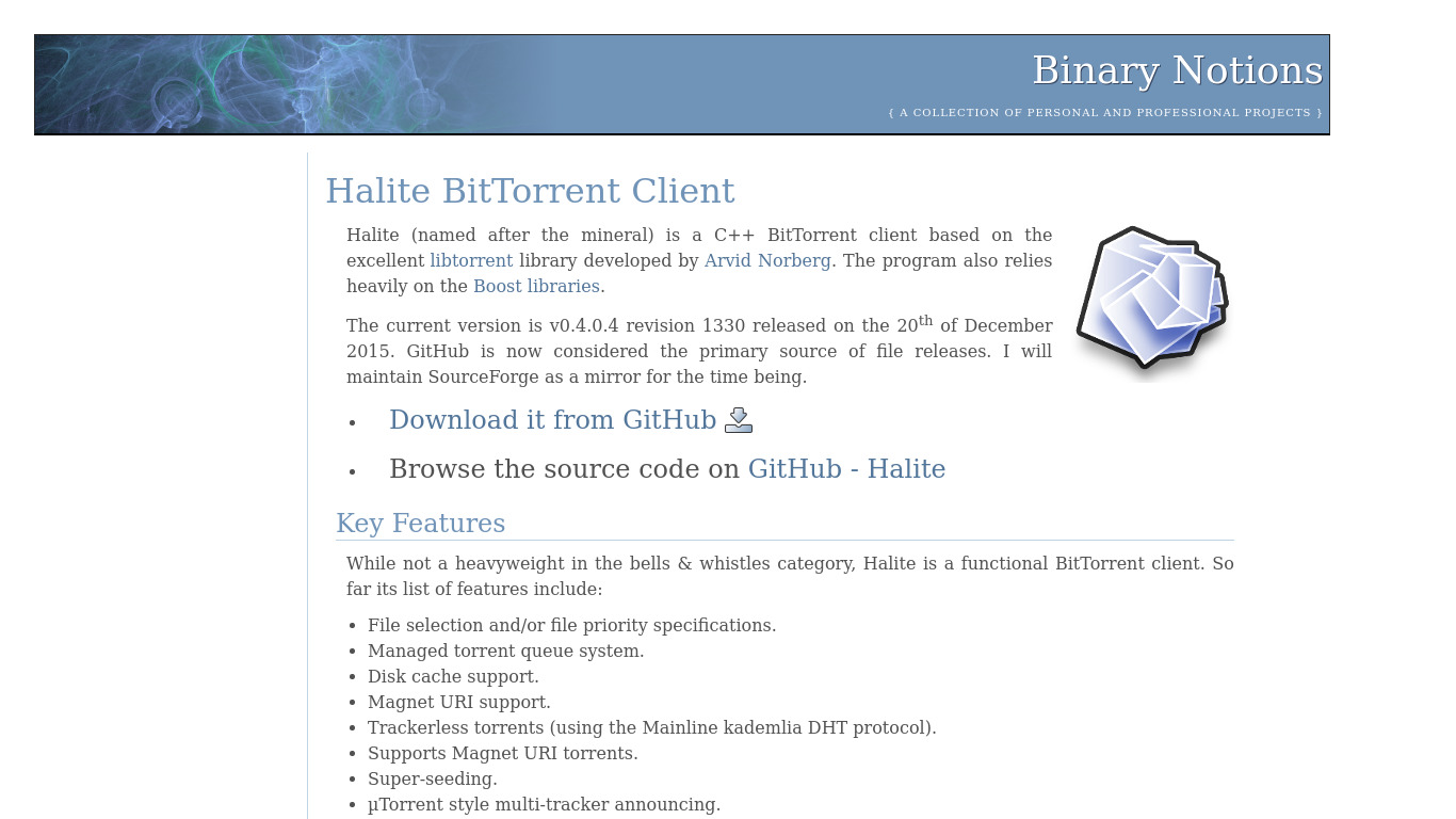 binarynotions.com Halite Landing page