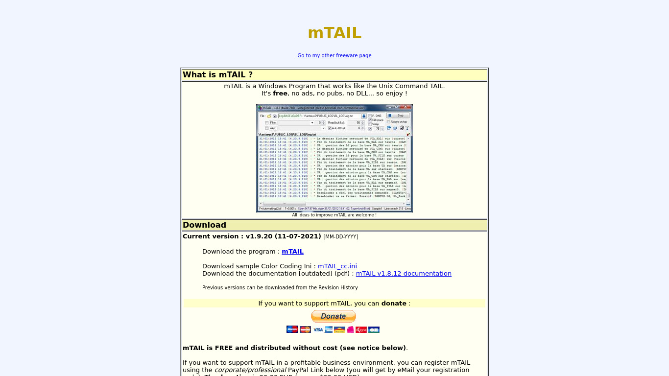 mTail Landing page