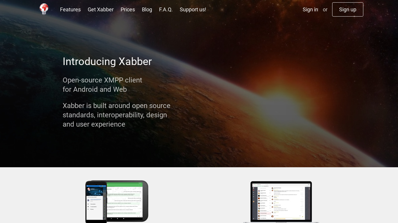 Xabber Landing page