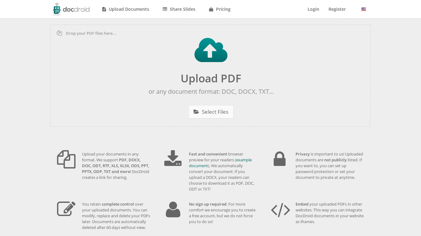 DocDroid Landing page
