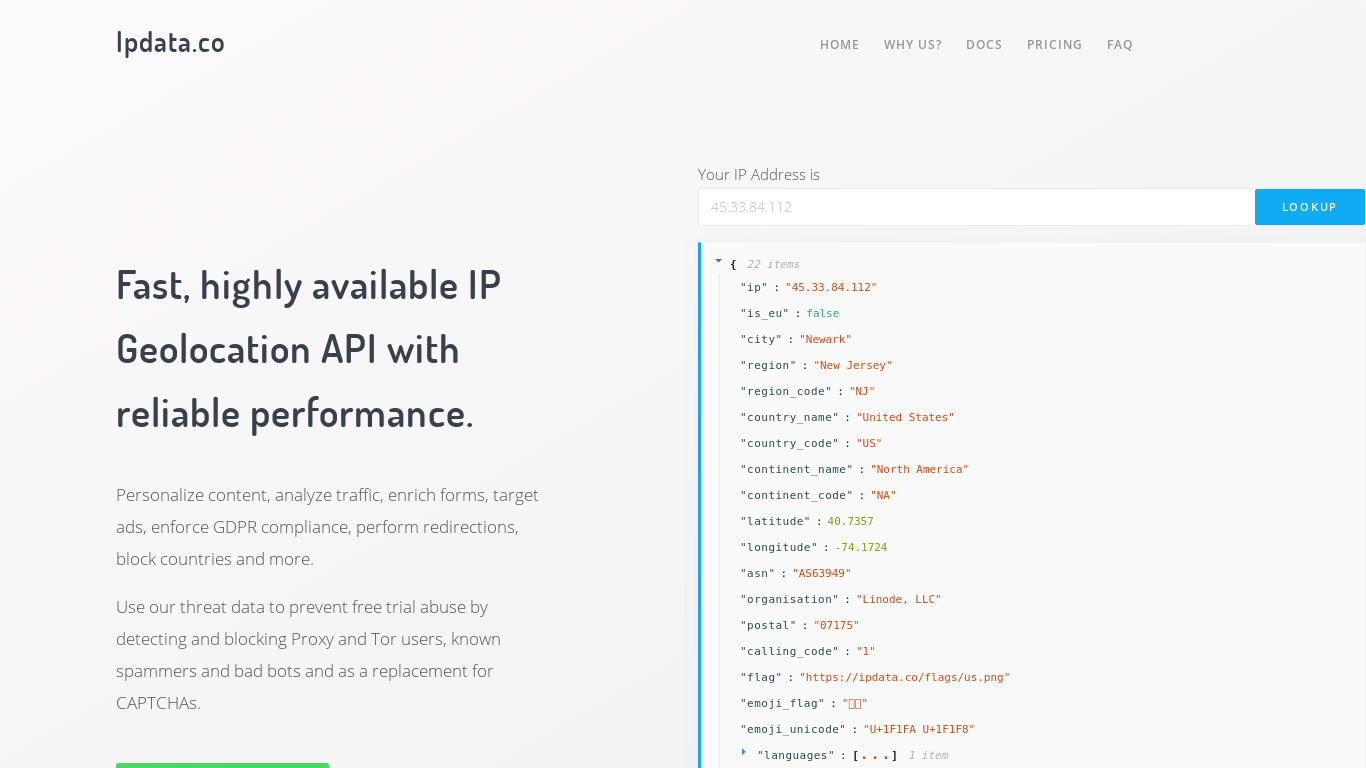 ipdata.co Landing page