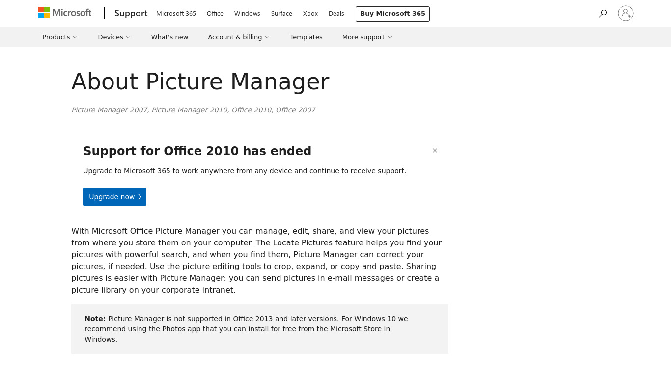 Microsoft Office Picture Manager Landing page