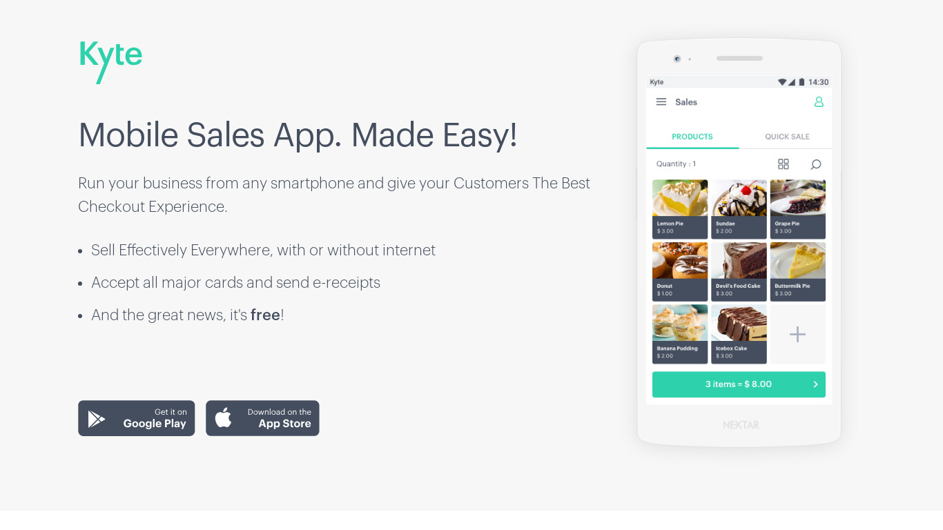 Kyte Point of Sale Landing page