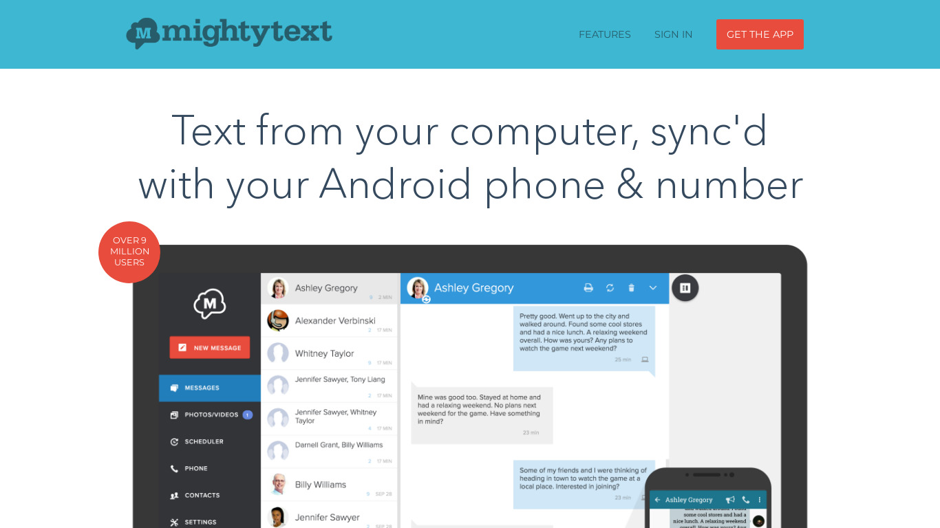 Mightytext Landing page