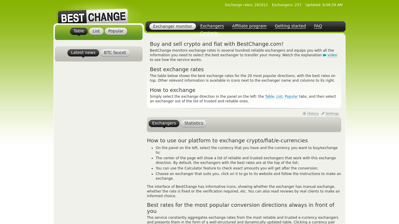 BestChange Landing page