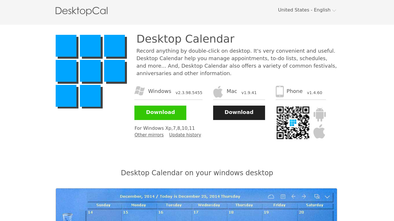 Desktop Calendar Landing page