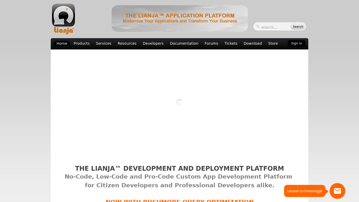 Lianja App Builder Landing page