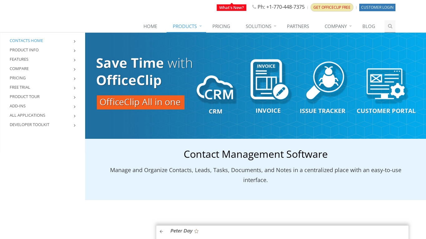 OfficeClip Contact Manager Landing page