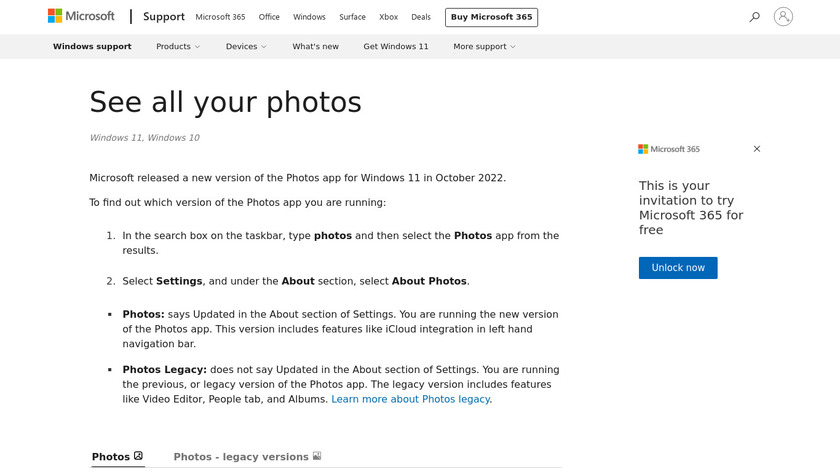Microsoft Photos Landing Page