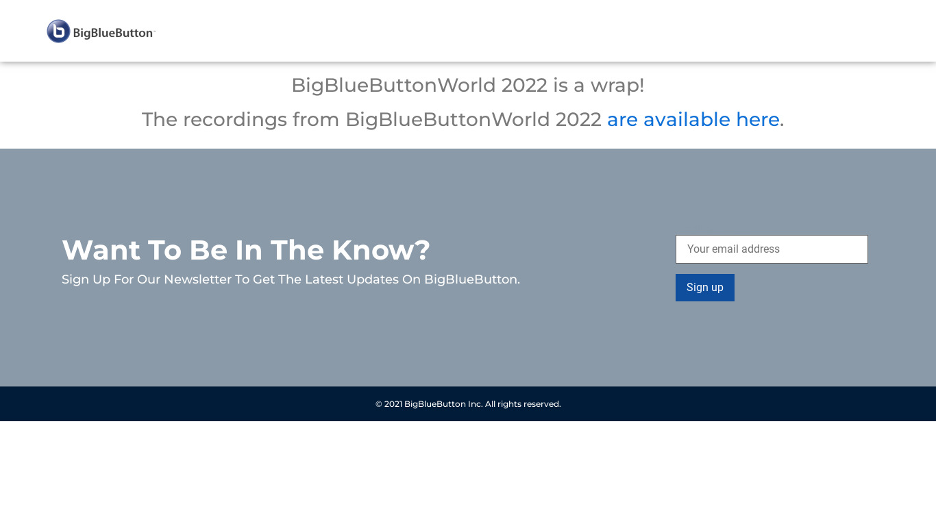 BigBlueButton Landing page