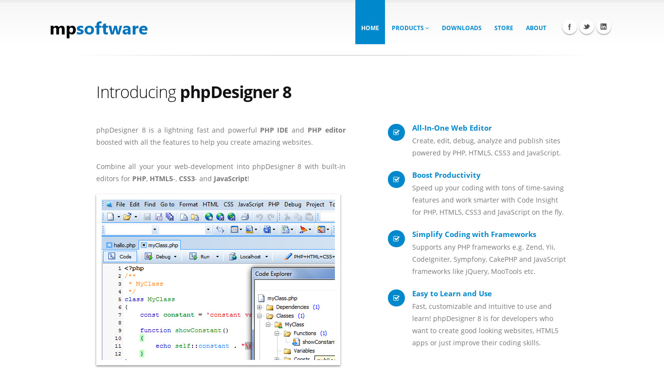 phpDesigner Landing page