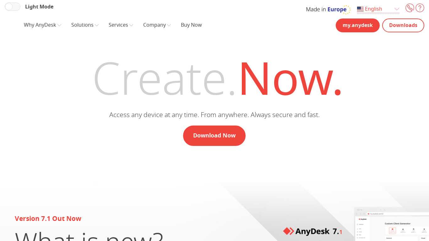AnyDesk Landing page