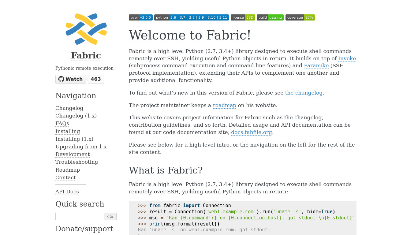 Python Fabric Landing page