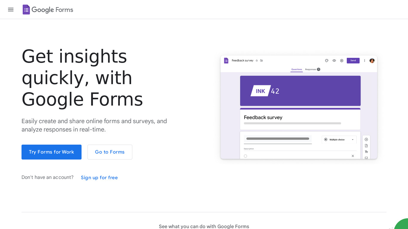 Google Forms Landing page