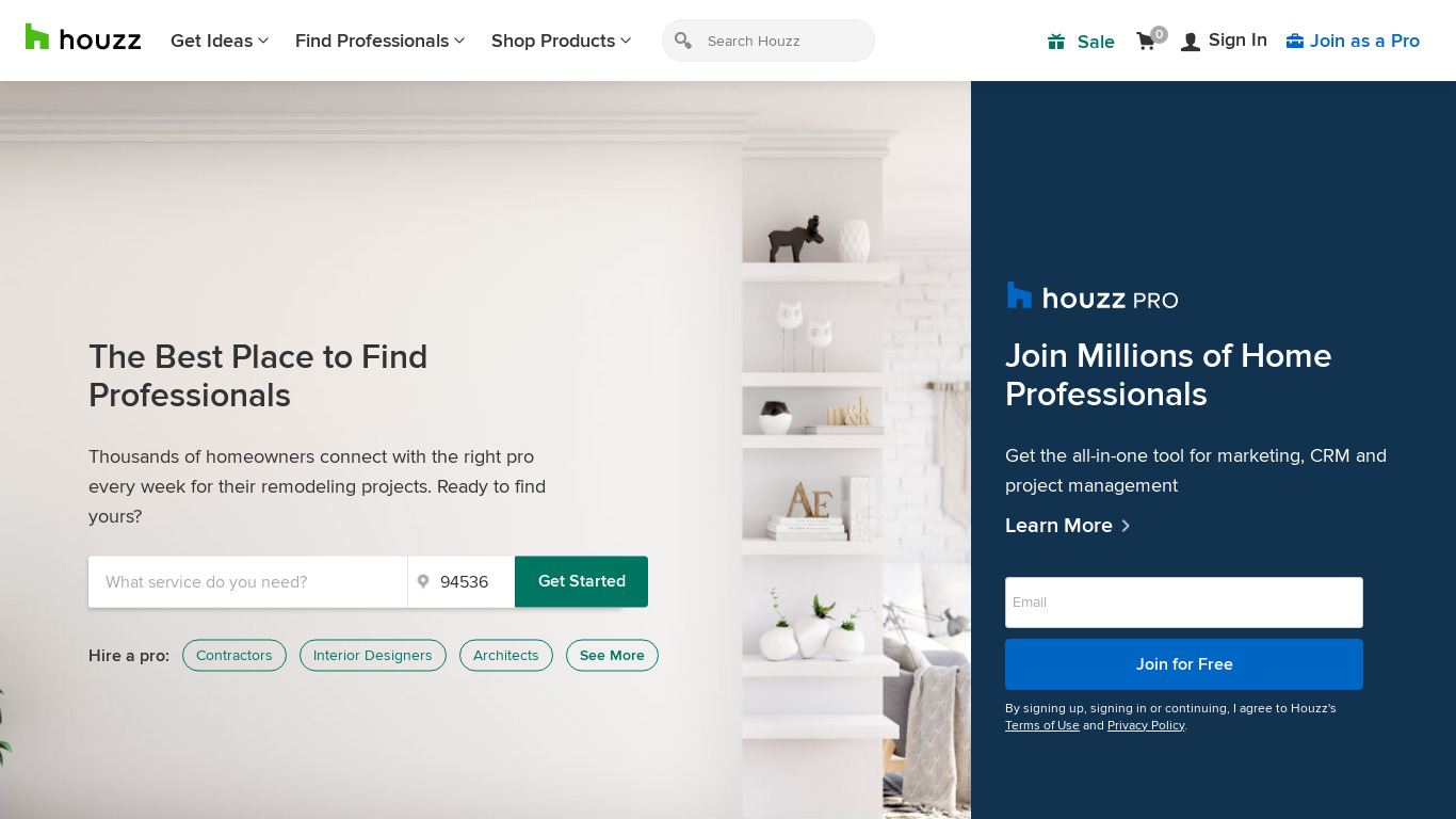 Houzz Landing page