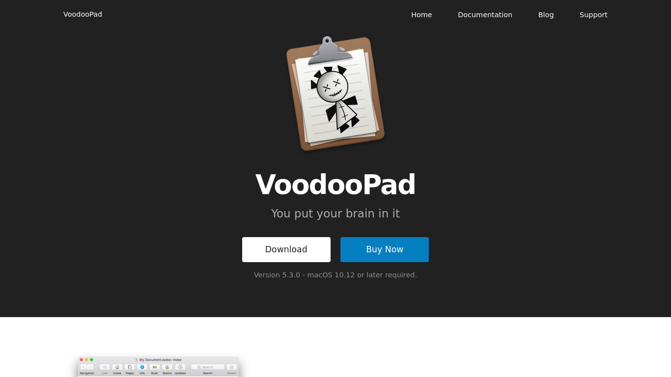 VoodooPad Landing page