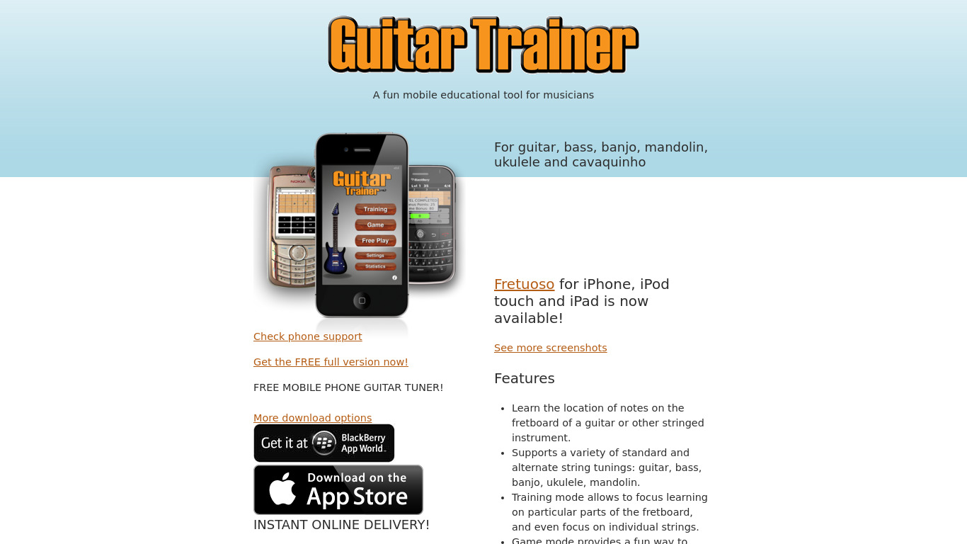 Guitar Trainer Landing page