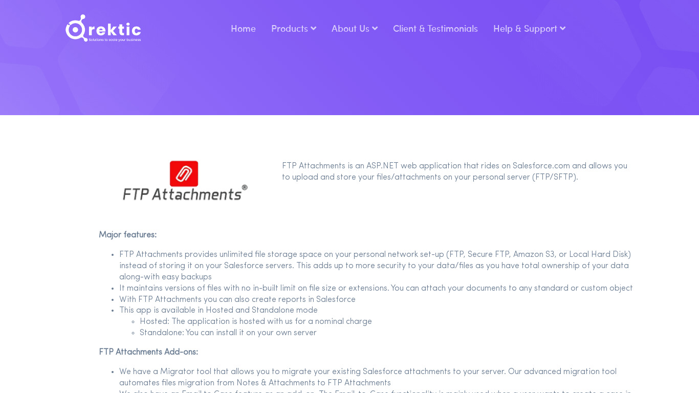 FTP Attachments Landing page