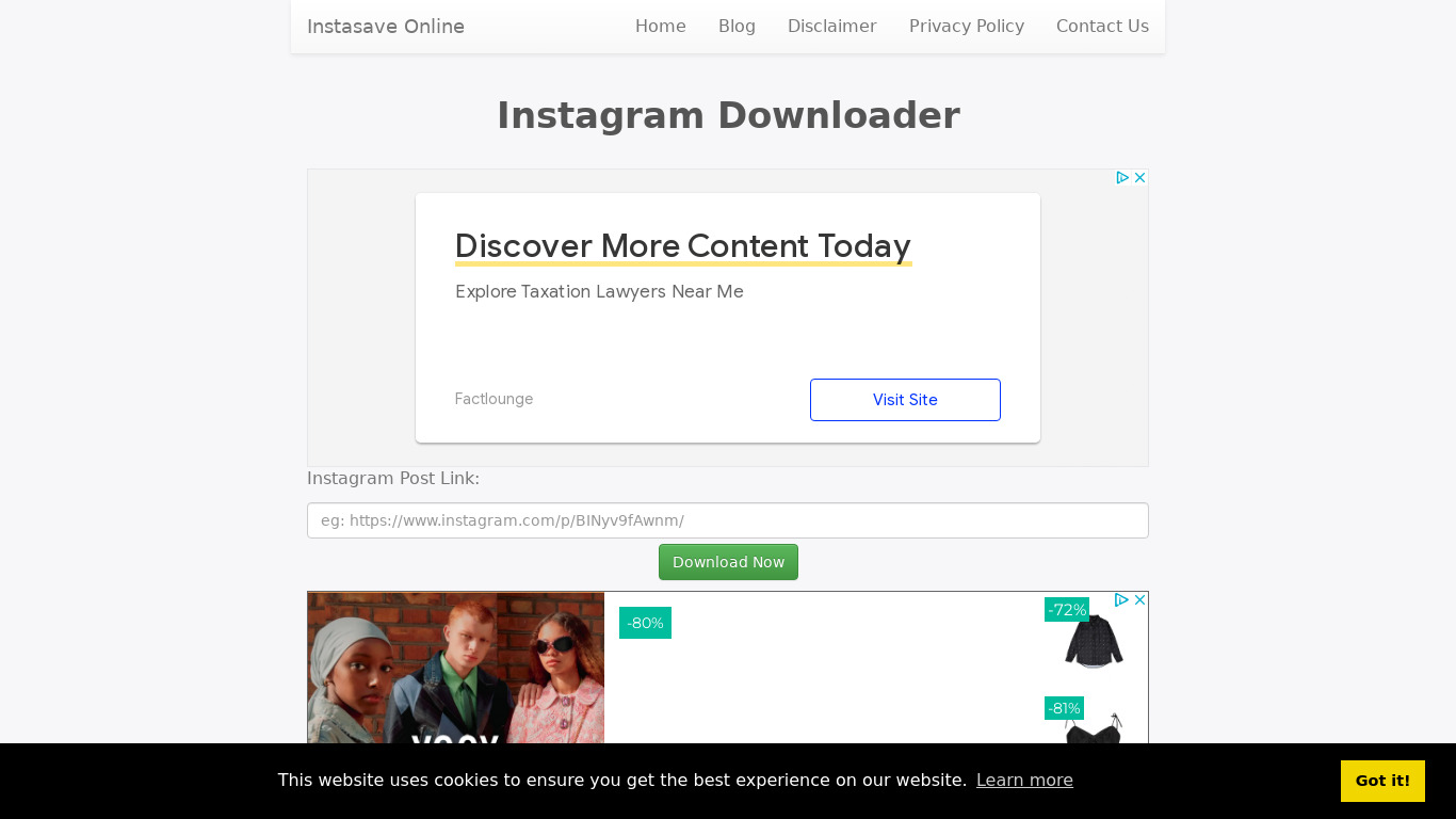 Instasave Online Landing page
