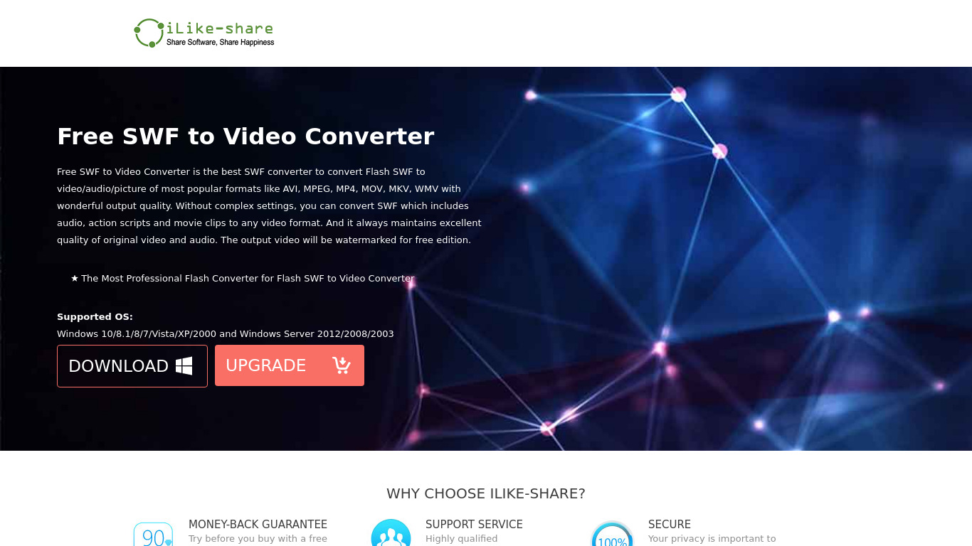 Free SWF to Video Converter Landing page