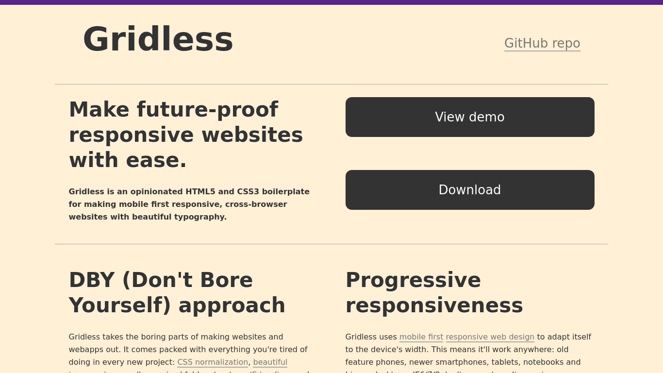 Gridless Landing page