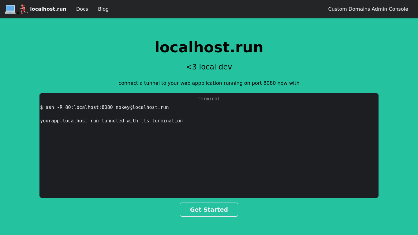 localhost.run Landing page