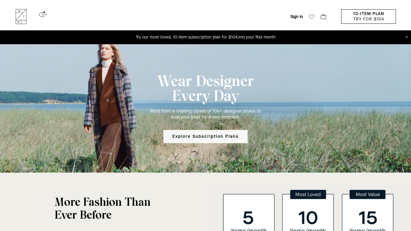 Rent the Runway Landing page