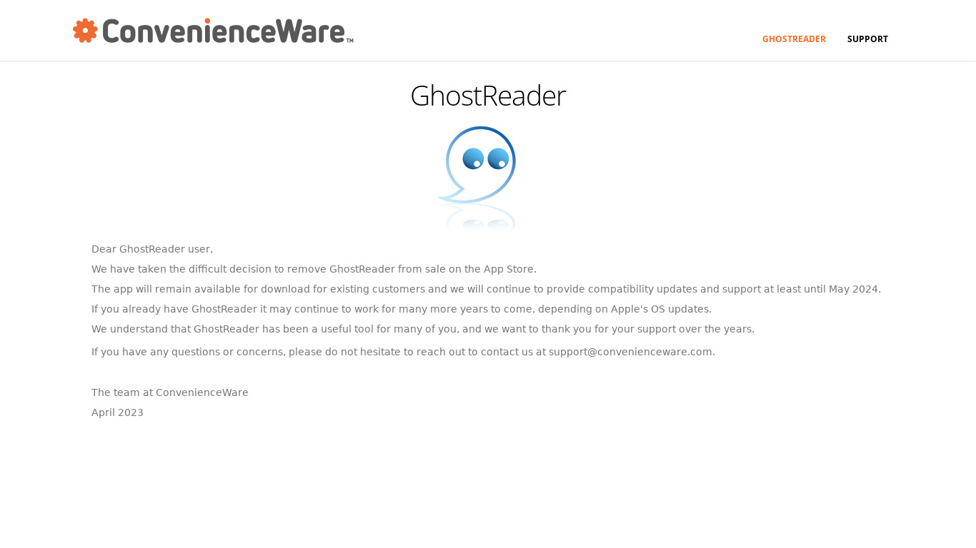 GhostReader Landing page