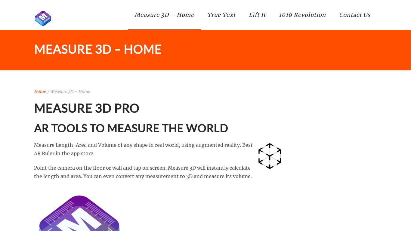 Measure 3D Pro Landing page