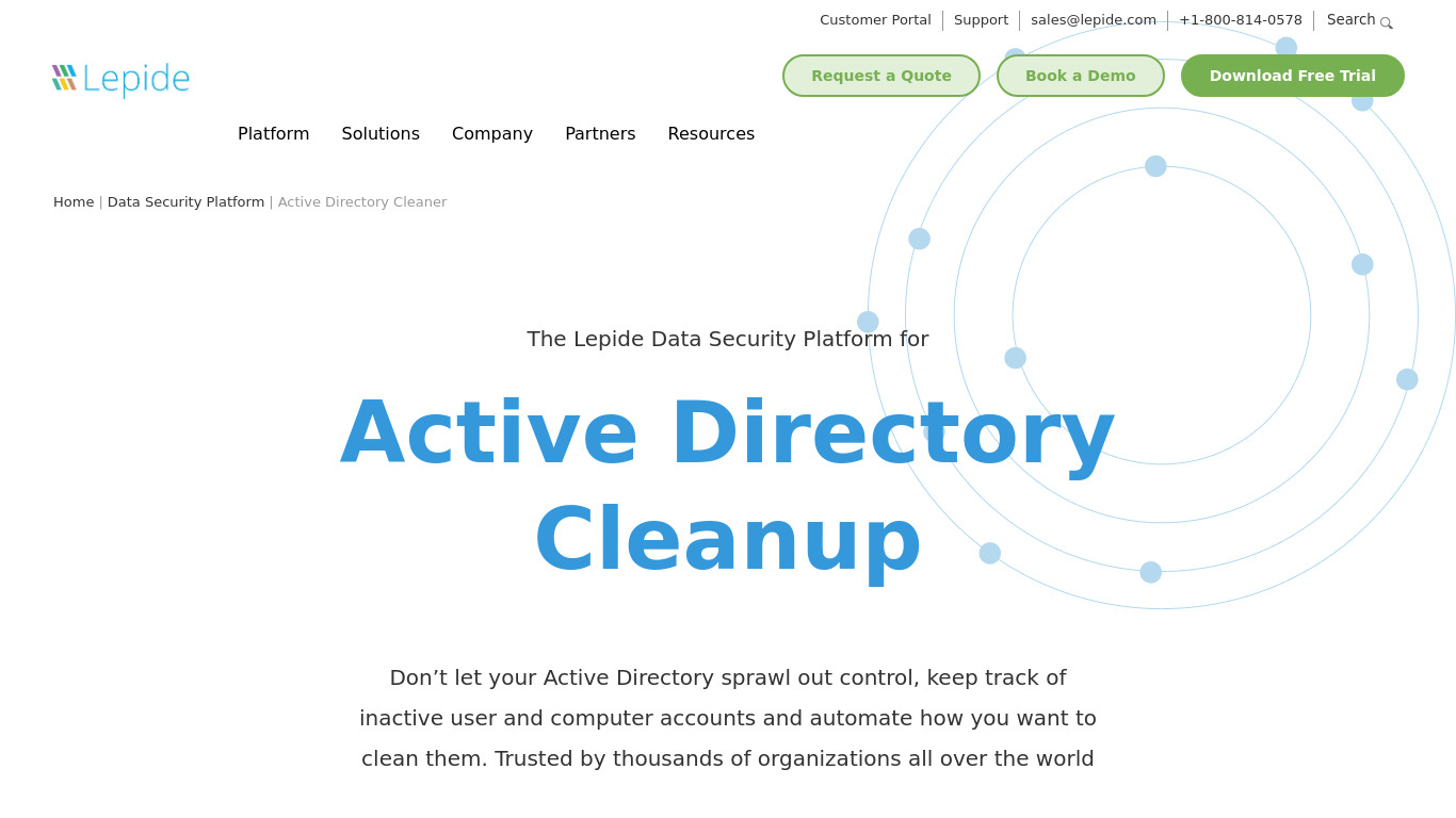 Lepide Active Directory Cleaner Landing page