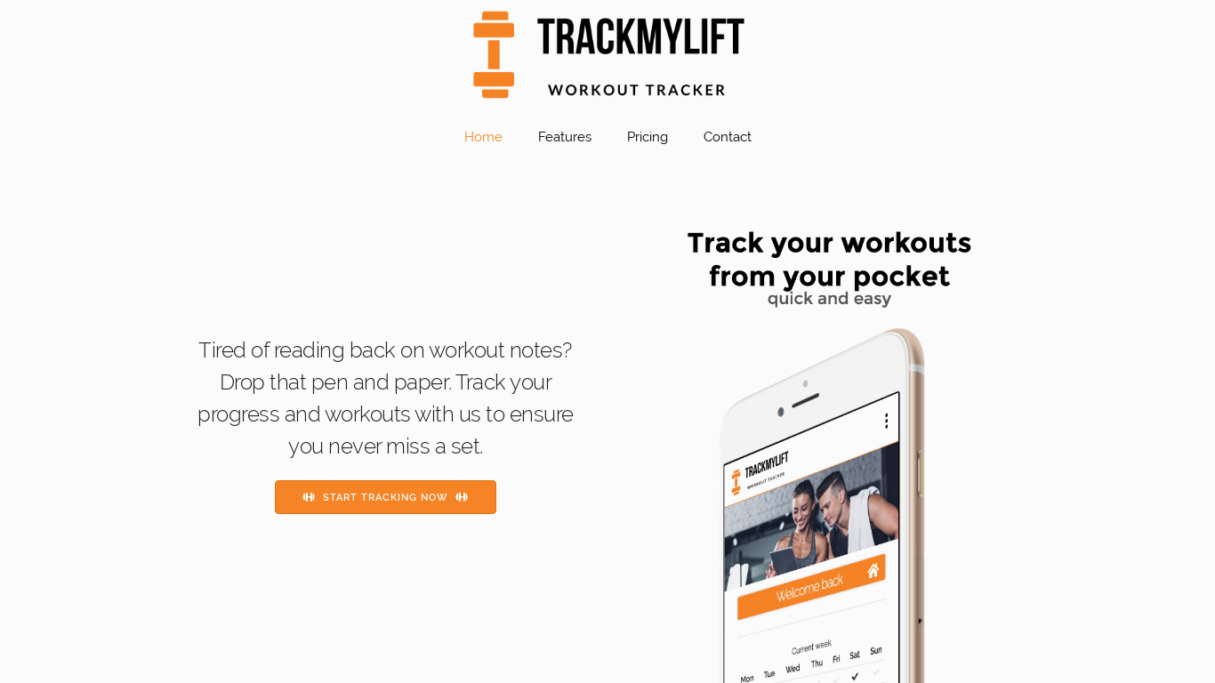 TrackMyLift Landing page