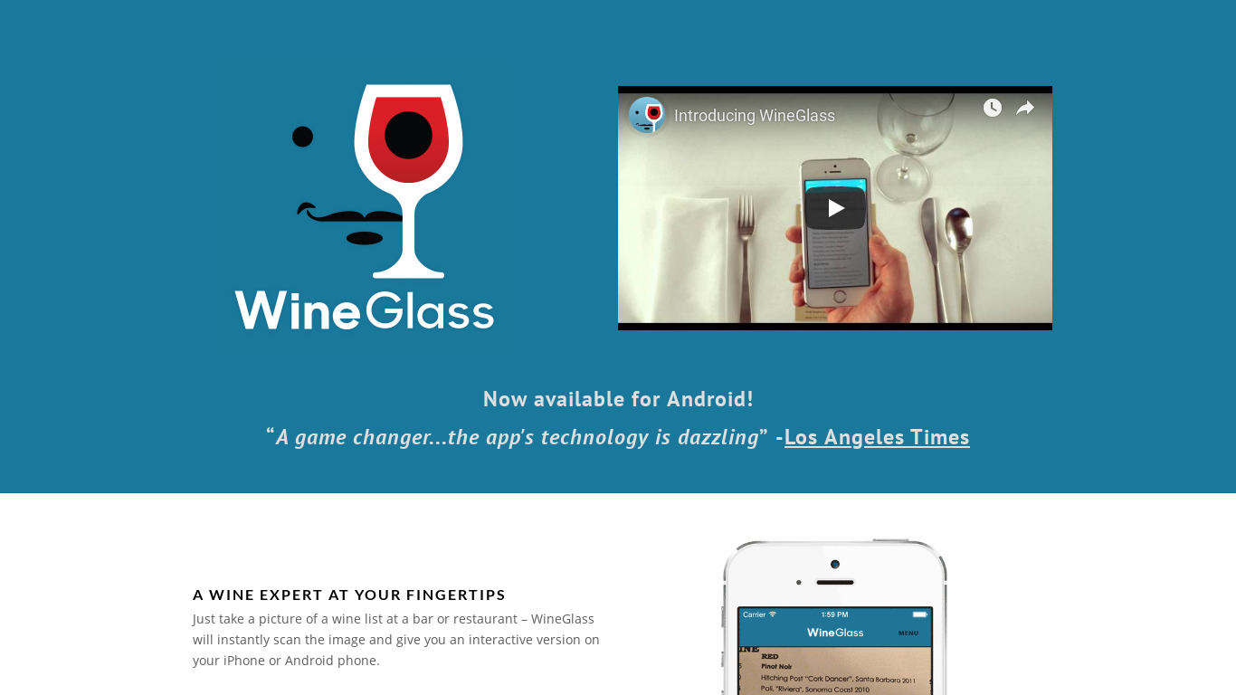 Wine Glass Landing page