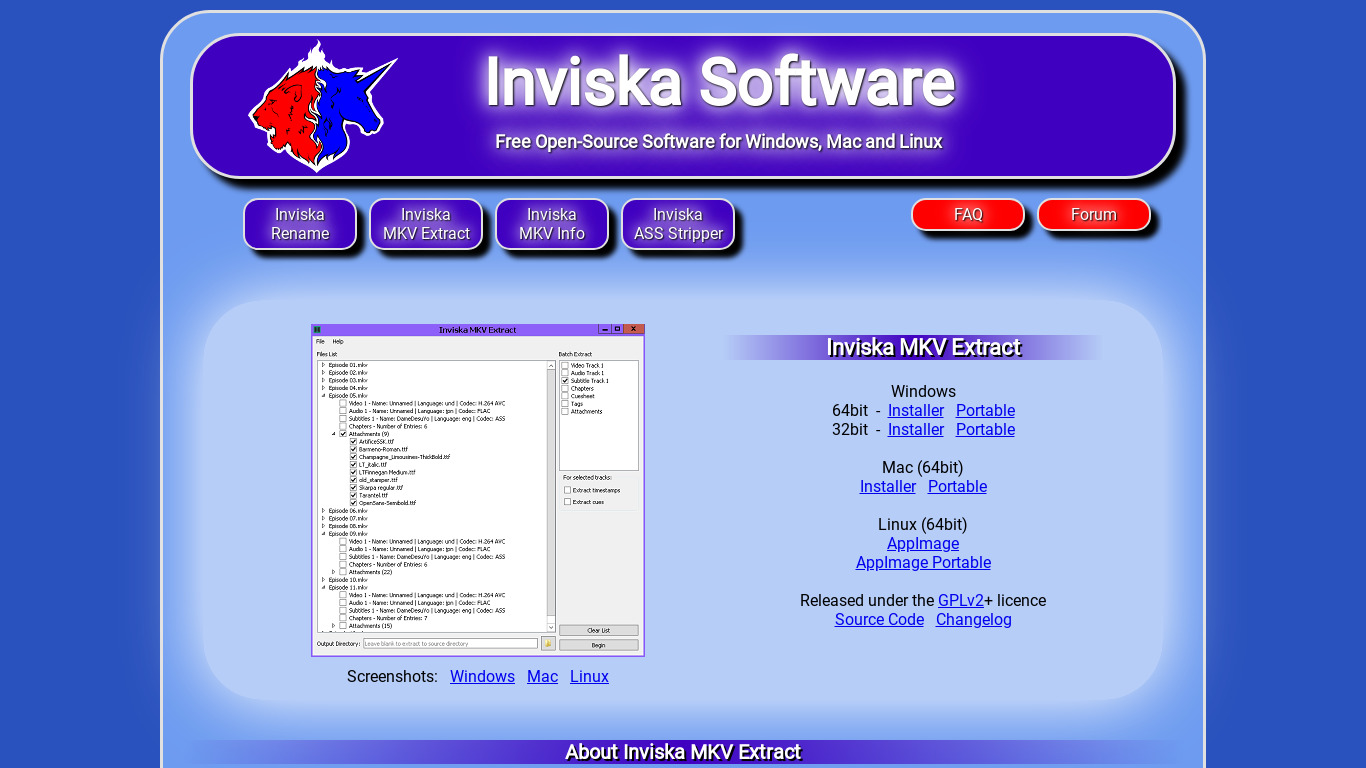 Inviska MKV Extract Landing page