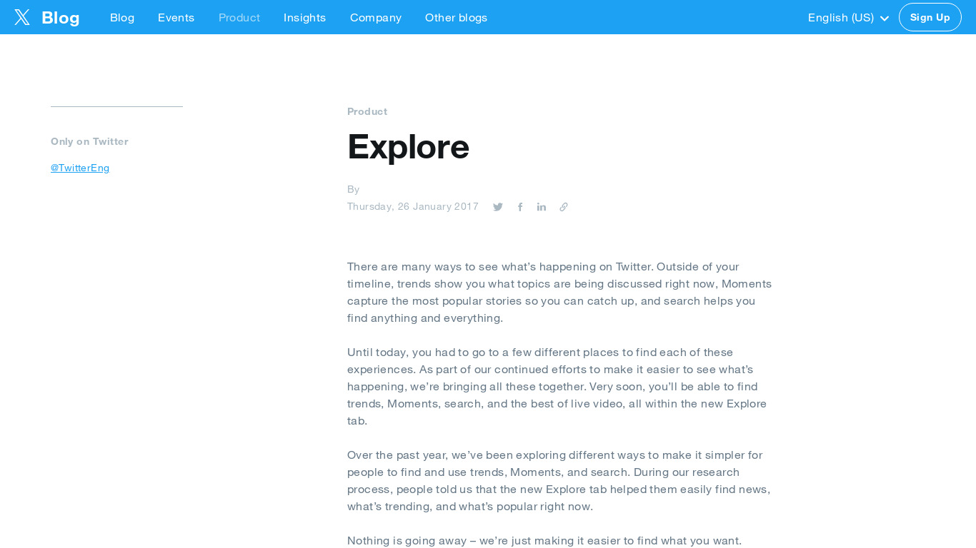 Twitter Explore Landing page