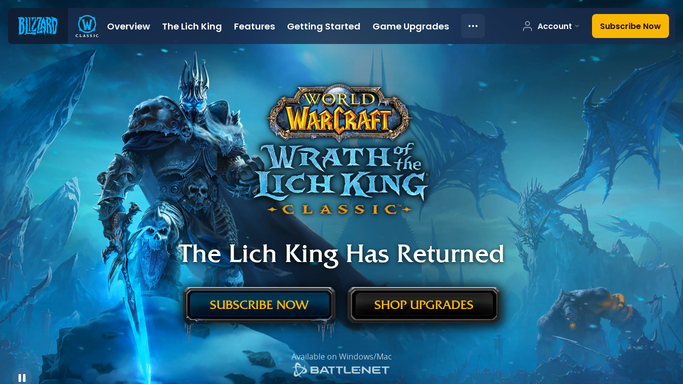 World of Warcraft: Classic Landing page